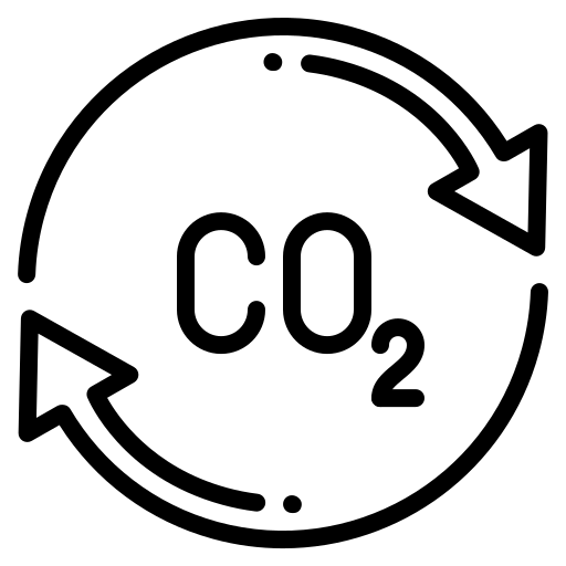 Icon of CO2 with circular arrows on a white background