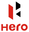 Hero logo with red and black design on a white background