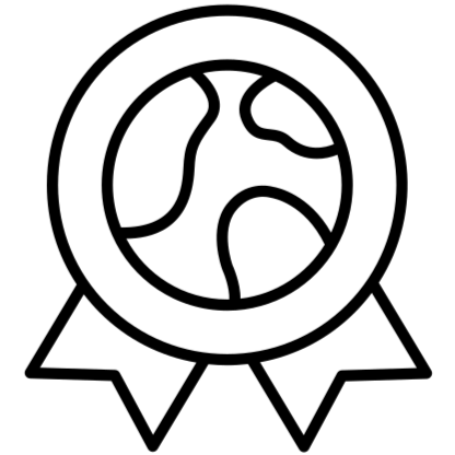 Black and white icon of a circular badge with a central design