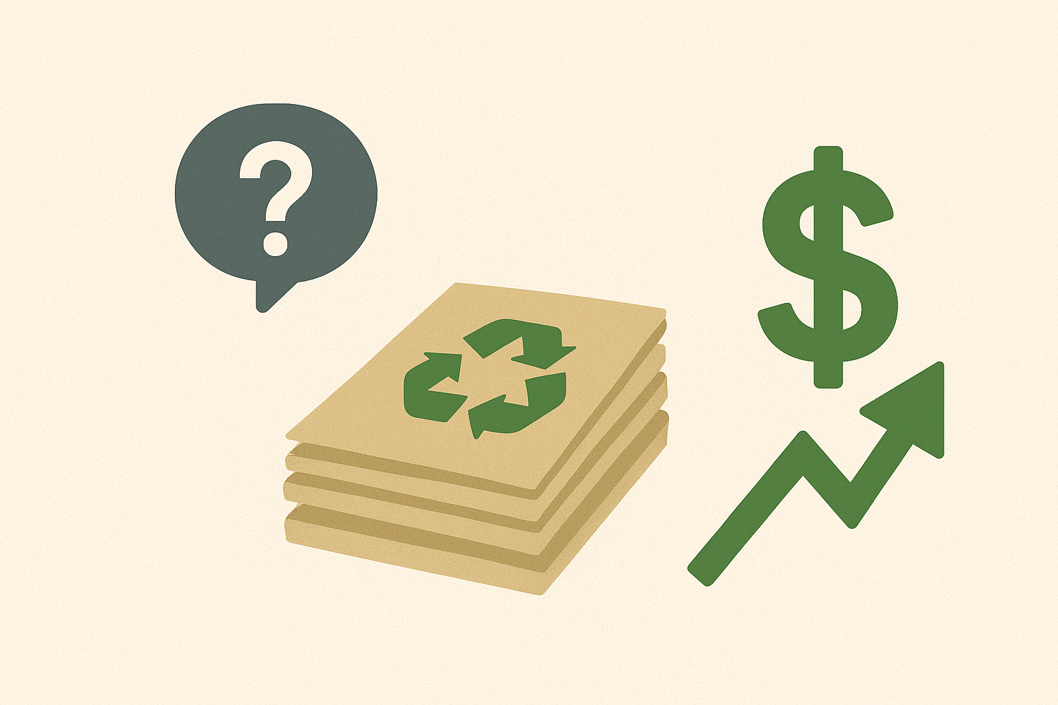 Recycled paper stack illustrating higher cost due to eco-friendly production