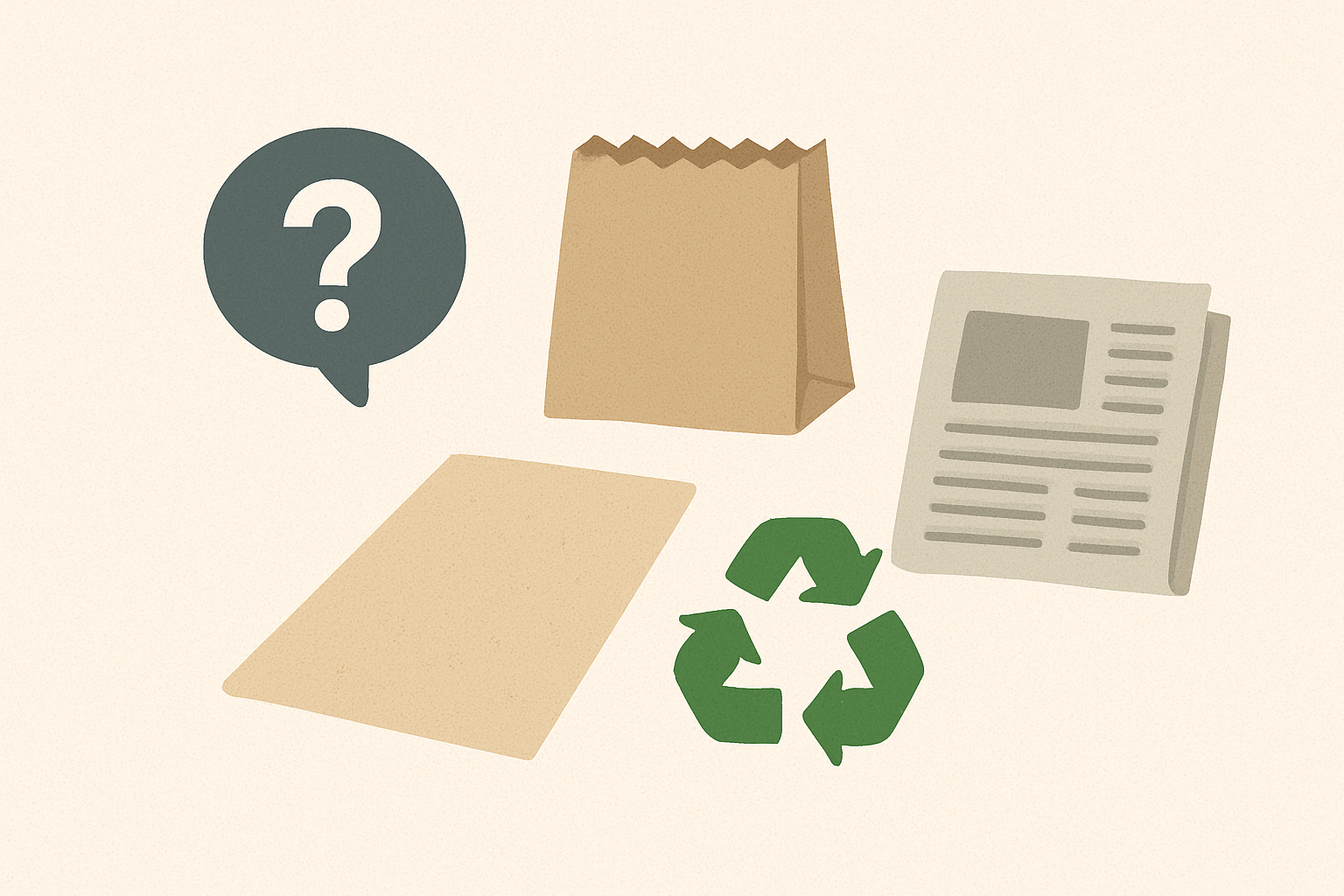 Different recyclable paper products like newspapers, books, and cardboard