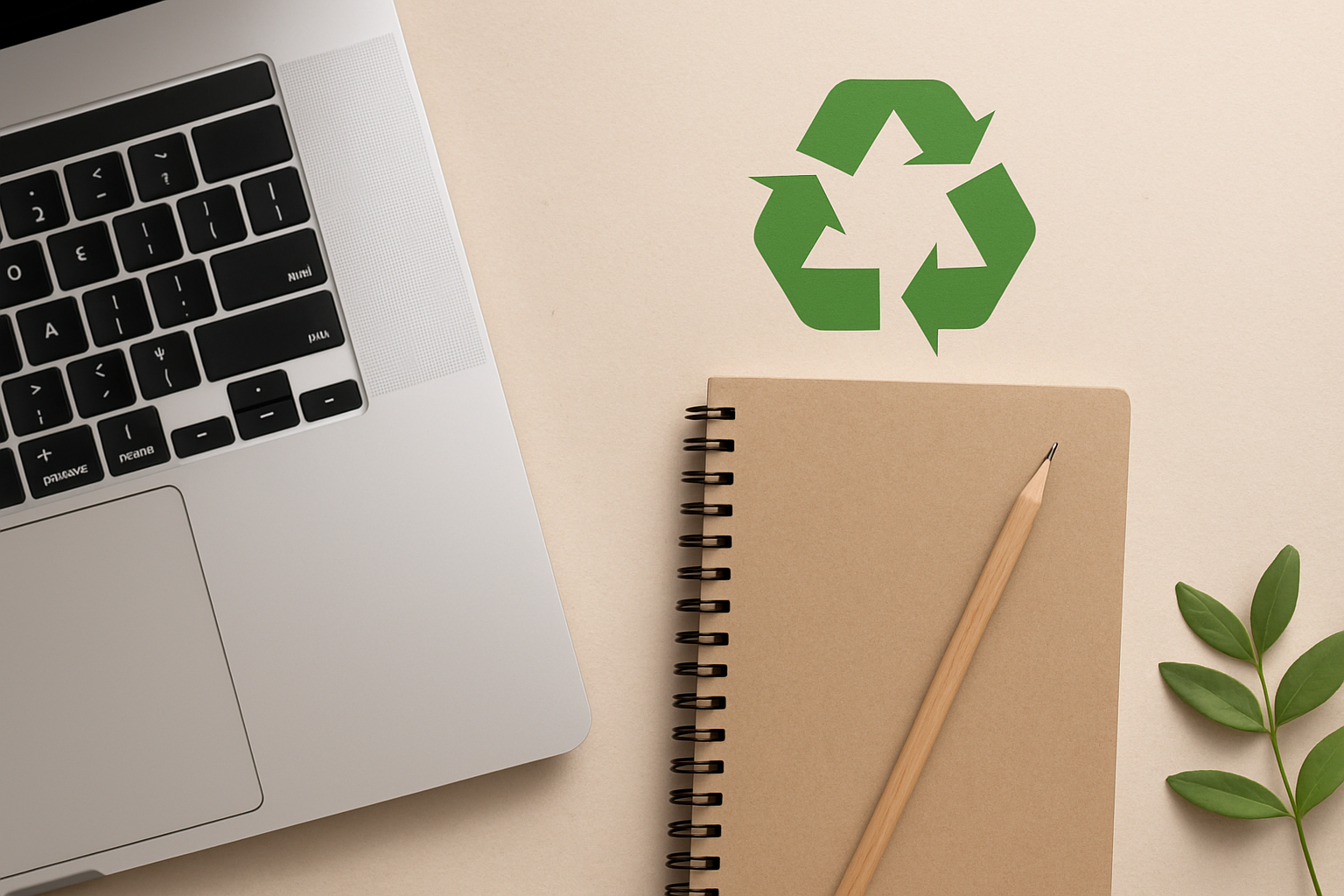 Comparison of digital devices and recycled paper notebooks symbolizing balance in sustainable living