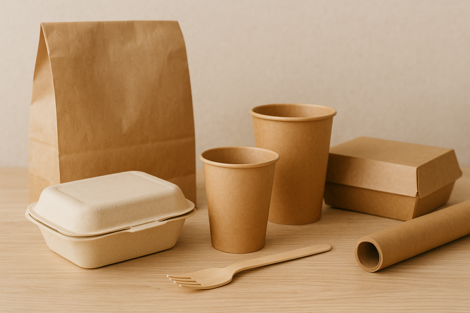 Eco-friendly food packaging with biodegradable containers, reusable wraps, and sustainable materials in 2023