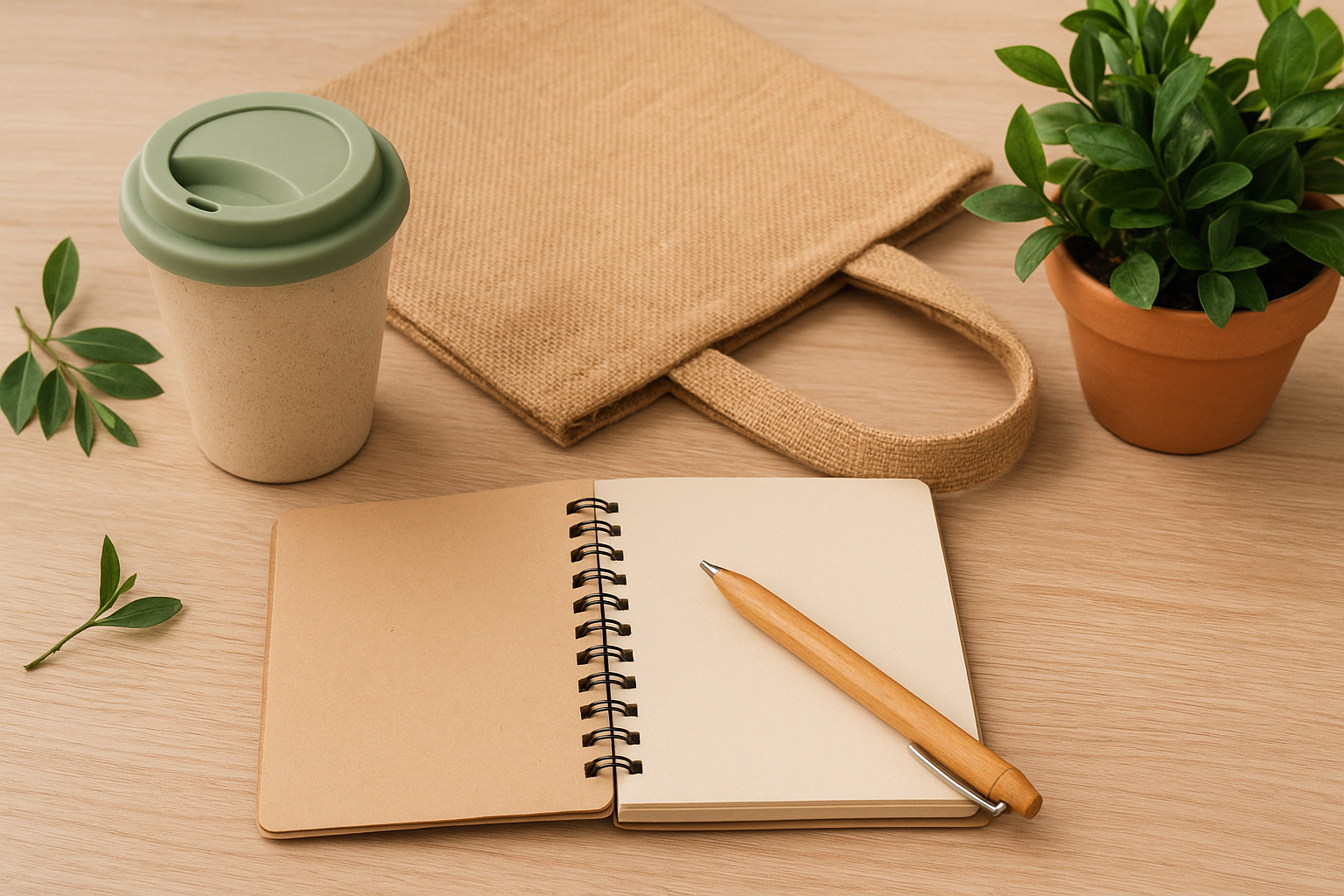 Eco-friendly notebooks and sustainable paper alternatives flat-lay