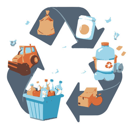 Illustration of non-recyclable paper items like greasy pizza box, waxed paper, receipts, shredded paper, labeled non-recyclable