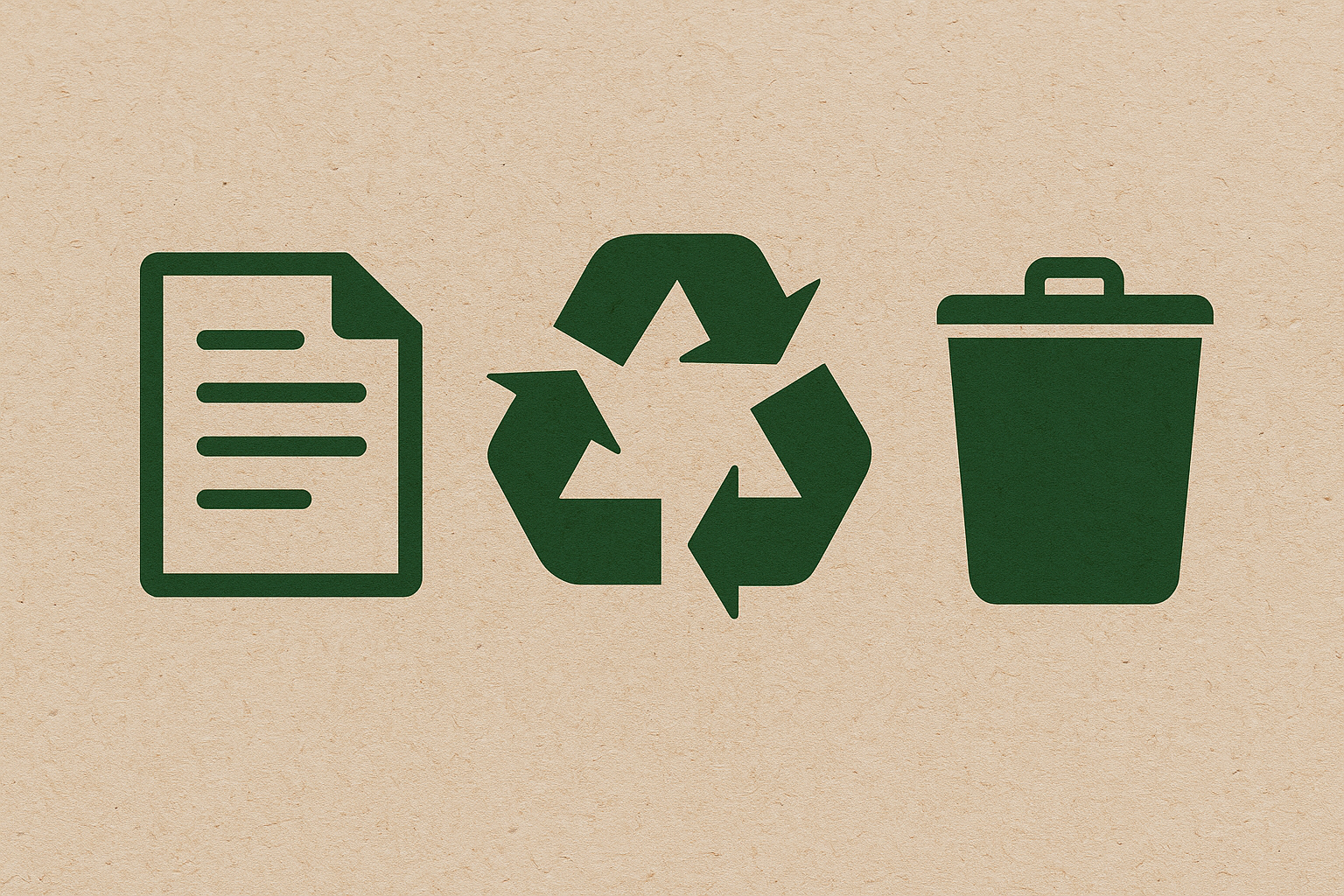Paper waste reduction with recycle and trash icons on eco background