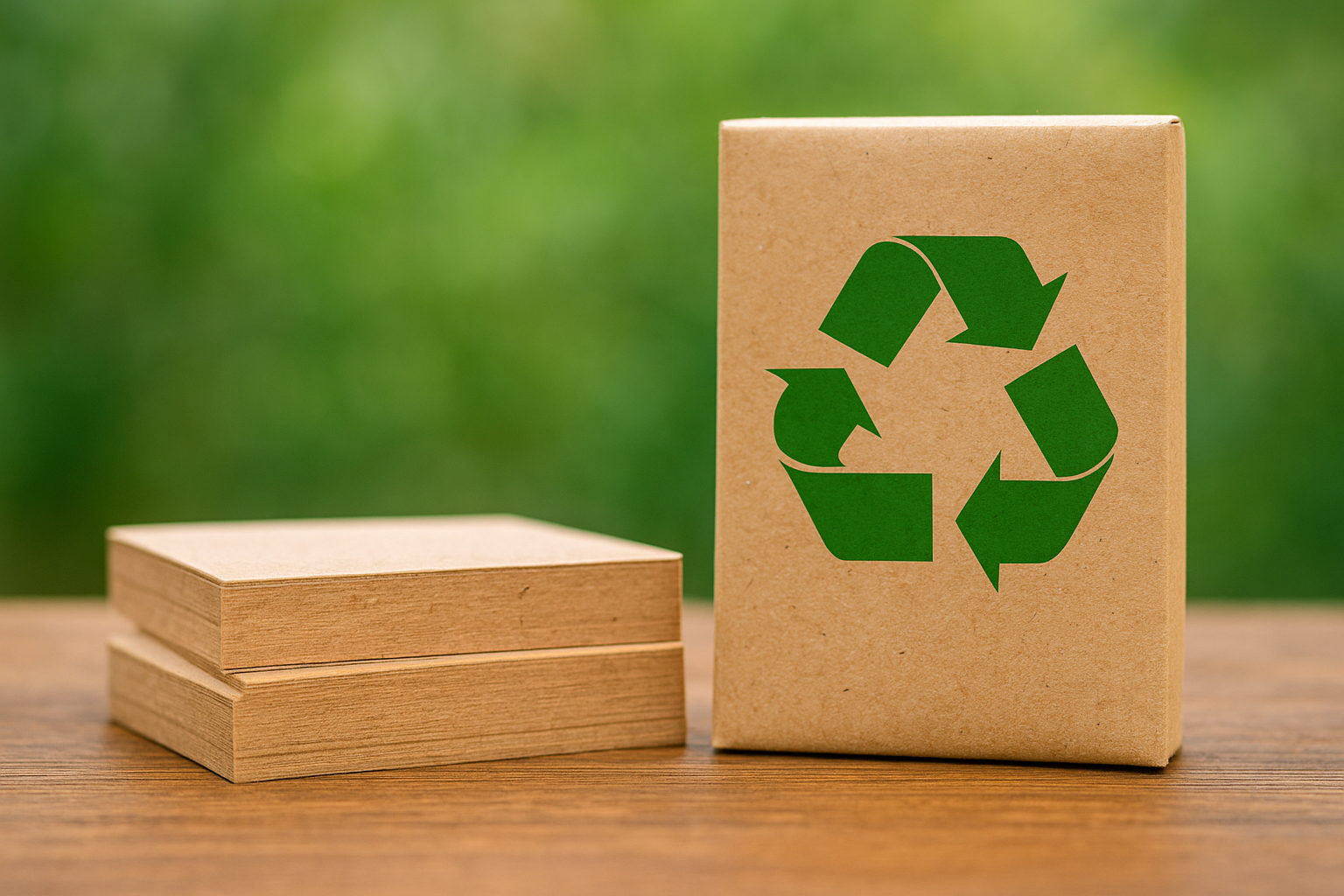 Recycled paper and package with recycling symbol