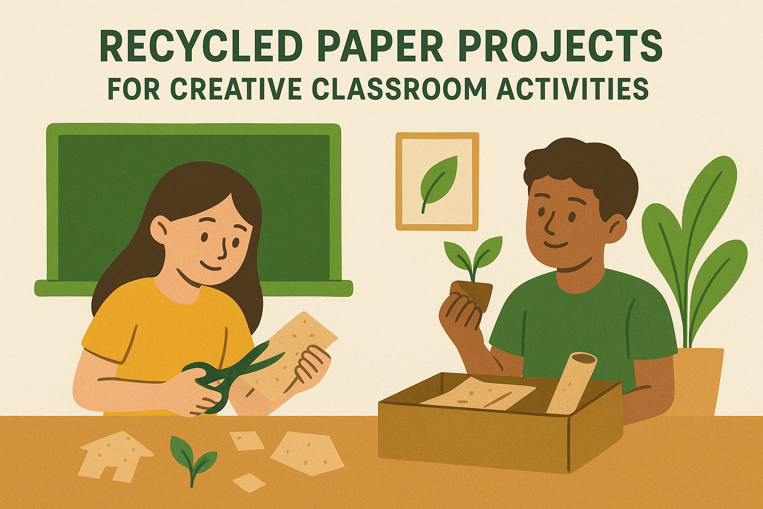 Students engaging in classroom activities using recycled paper projects for sustainability