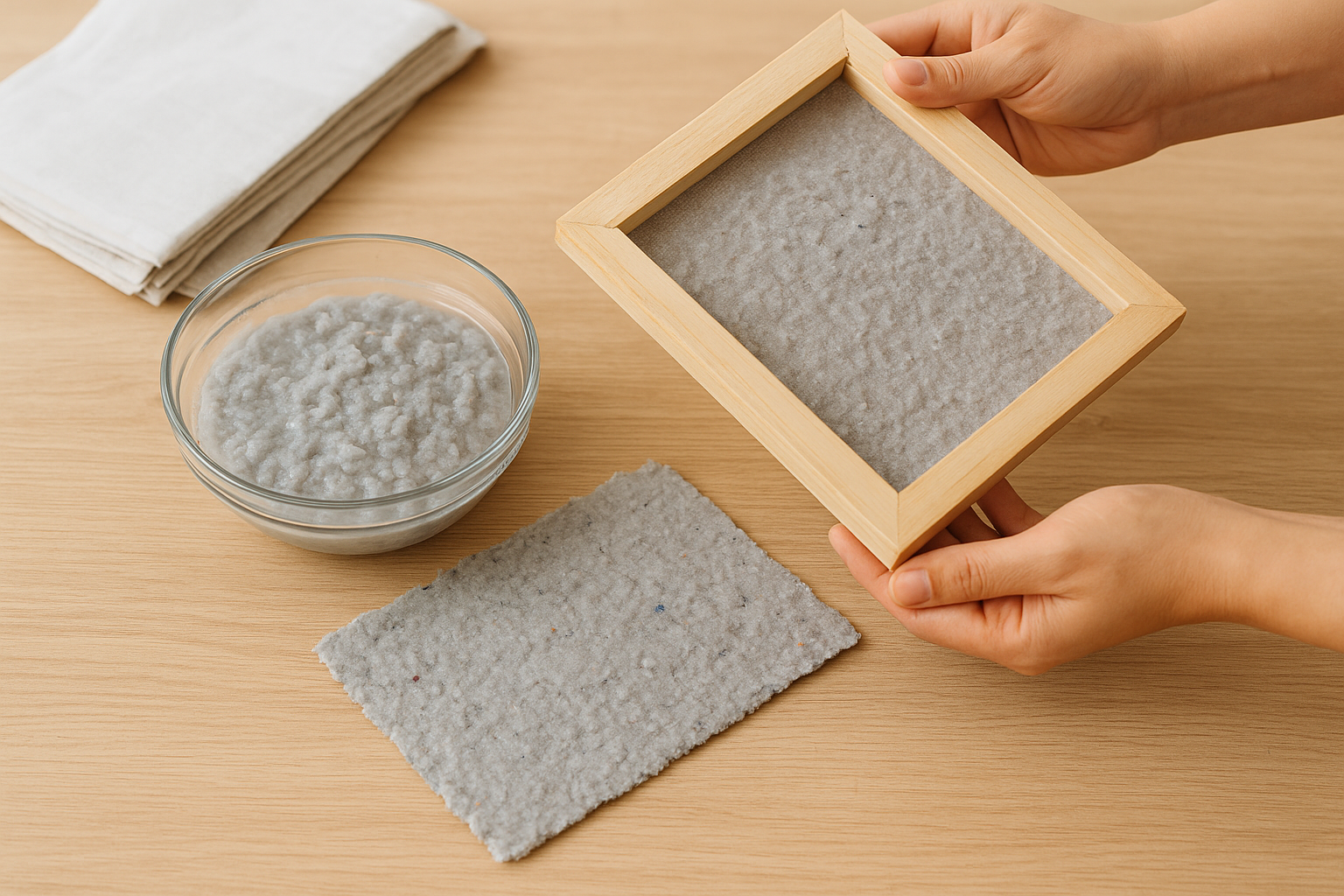 Recycled paper sheets made from old newspapers with eco-friendly DIY process