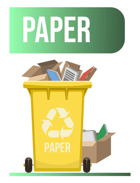 Recycling waste paper—eco bin with ‘paper’ label symbolizing government-led recycling initiatives