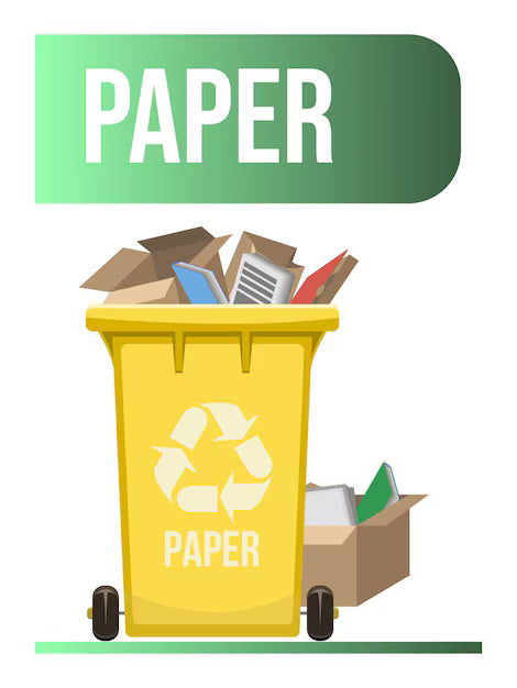 Recycling waste paper—eco bin with ‘paper’ label symbolizing government-led recycling initiatives