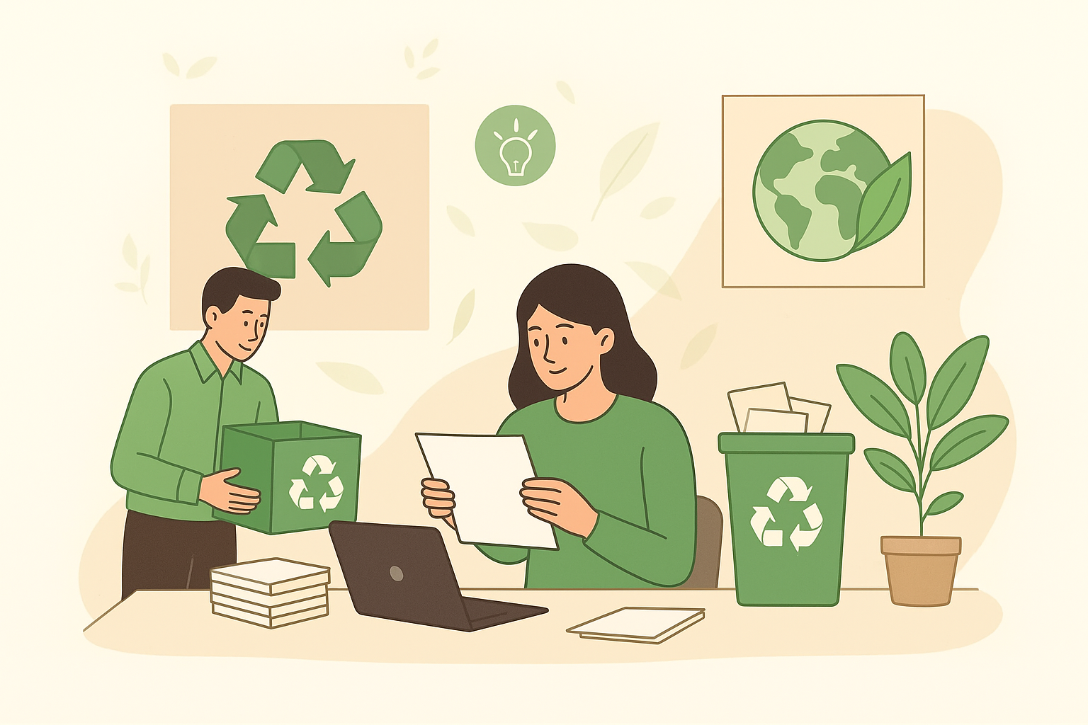Sustainable office supplies and recycled paper innovations for green workplaces