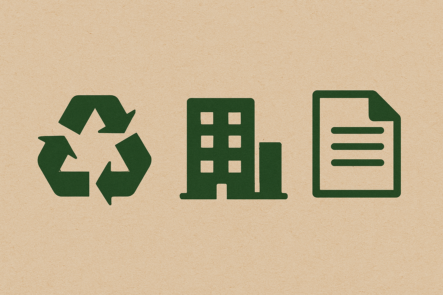 Sustainable workplace with recycle, office building, and paper icons