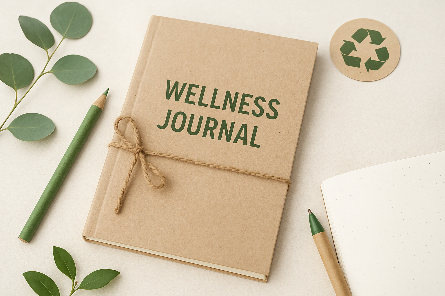Eco-friendly wellness journal promoting mindfulness, self-care, and sustainability