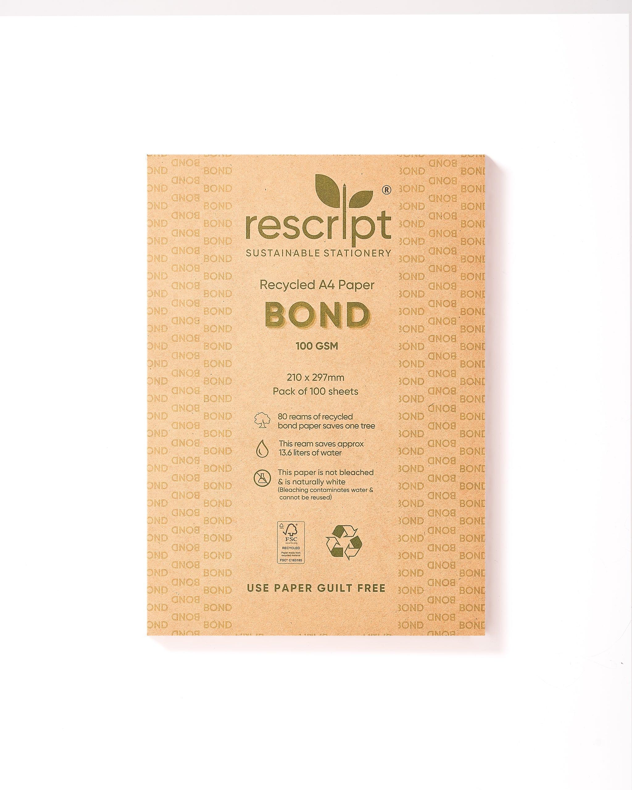 100% Recycled A4 Bond Paper – 100 Sheets (100 GSM) – Rescript