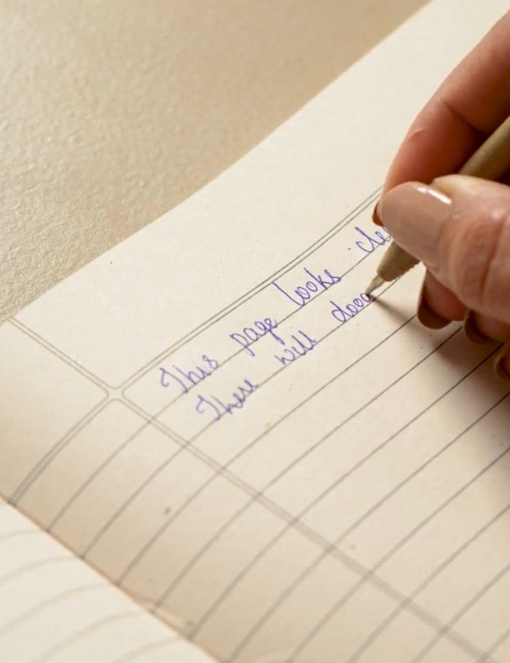 Handwriting on lined paper with a pen
